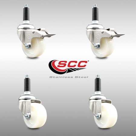 Service Caster 3 Inch 316SS Nylon Swivel 7/8 Inch Expanding Stem Caster Lock Brake SCC, 2PK SCC-SS316TTLEX20S314-NYS-2-S-2-78